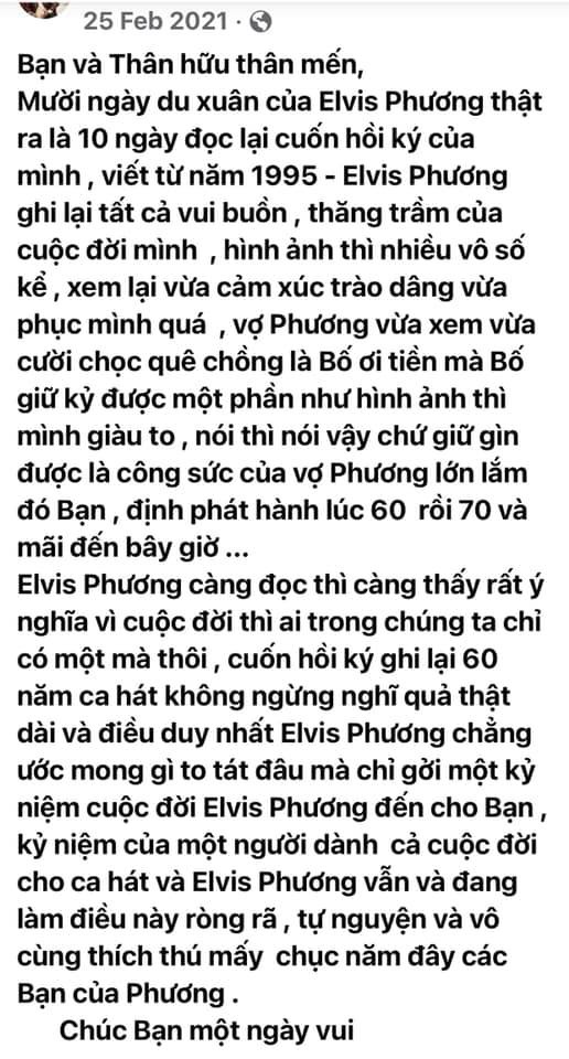 Danh ca Elvis Phương từng chia sẻ về cuốn hồi ký của mình, được viết năm 1995...  CHỤP MÀN HÌNH