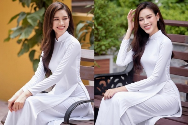 Hoa hậu Đỗ Thị Hà 'e ấp' trong tà áo dài trắng