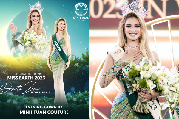 Miss Albania đăng quang Miss Earth 2023 với thiết kế Việt Nam