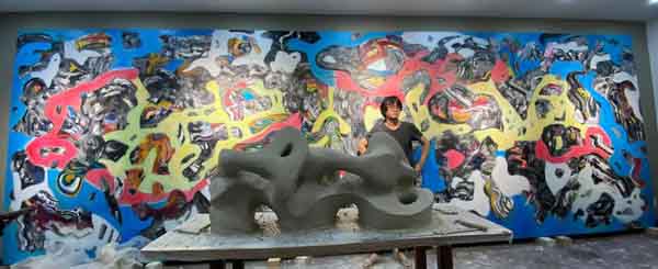 Tranh và điêu khắc mới của họa sĩ Đinh Phong chuẩn bị cho cuộc triển lãm tại Hà Nội cùng nhà điêu khắc Đào Châu Hải dự kiến vào cuối năm nay, 12.2021. (Ảnh: NVCC) 