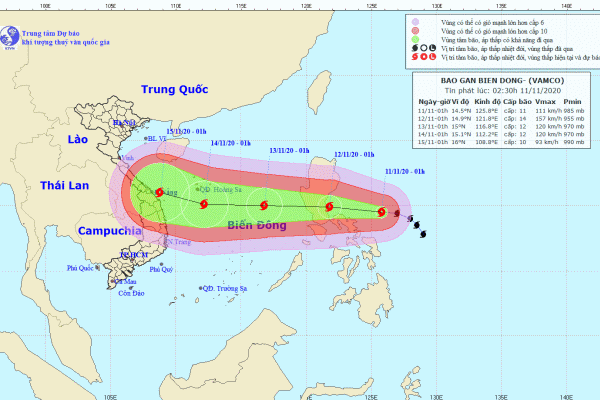 Lại xuất hiện bão cuồng phong ở Biển Đông, giật cấp 11 tăng dần lên cấp 16, đang hướng vào Hoàng Sa