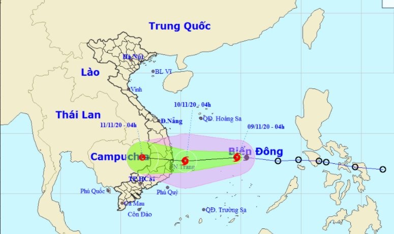 Bão số 12 giật cấp 10, nhắm thẳng Nam Trung Bộ, gây mưa rất to từ Quảng Trị đến Khánh Hòa