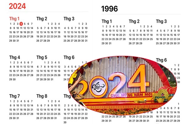 Giải mã sự giống nhau giữa lịch năm 1996 và 2024