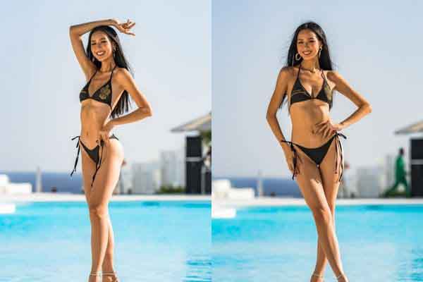 Á hậu Bảo Ngọc catwalk tự tin, khoe chiều cao 1m85 tại hồ bơi ở Ai Cập