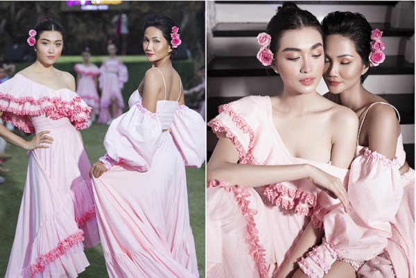 Hoa hậu H'hen Niê và Á hậu Lệ Hằng dịu dàng với sắc hồng