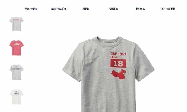 GAP vướng lùm xùm vụ bán áo phông thiếu “đường lưỡi bò” tại Trung Quốc