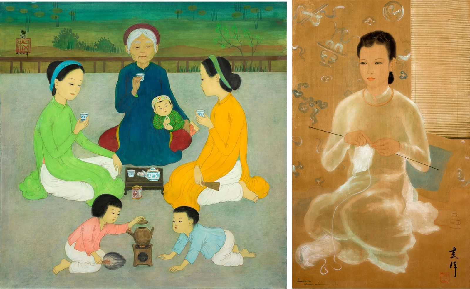 ‘Trà đàm’ của Mai Trung Thứ và ‘Đan len’  của Lương Xuân Nhị vượt giá 30 tỉ đồng tại Pháp