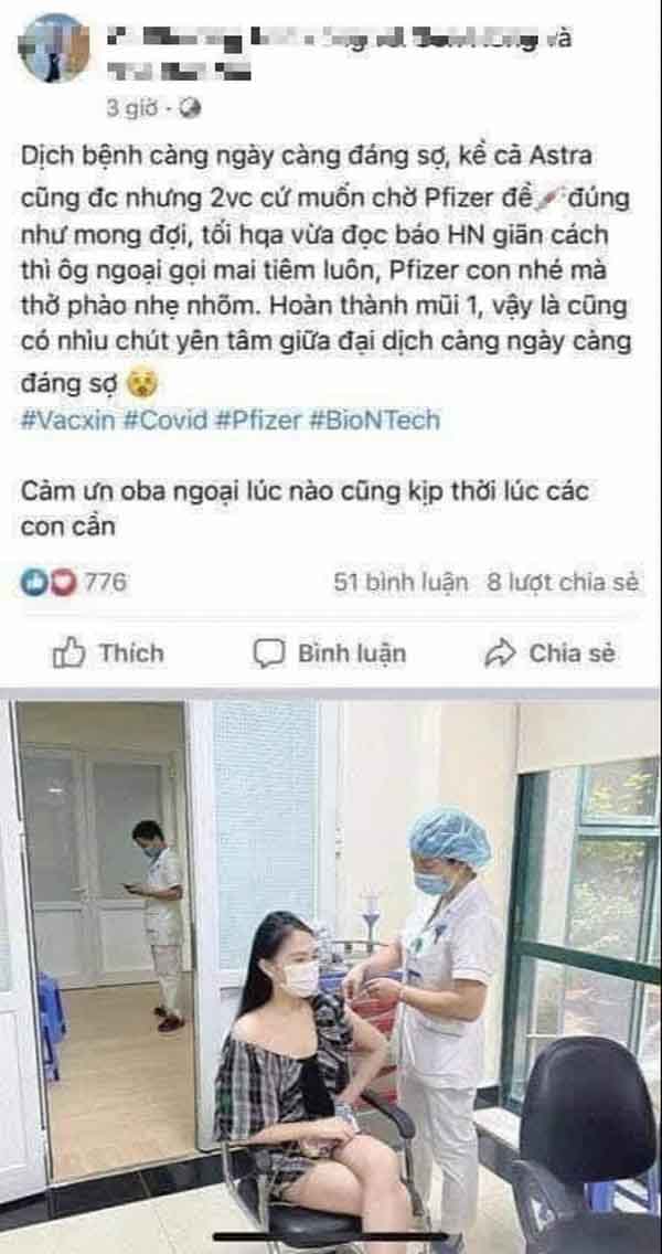 ‘Hoa khôi’ khoe tiêm vắc xin Pfizer không cần đăng ký tại bệnh viện Hữu Nghị bị phạt 12,5 triệu