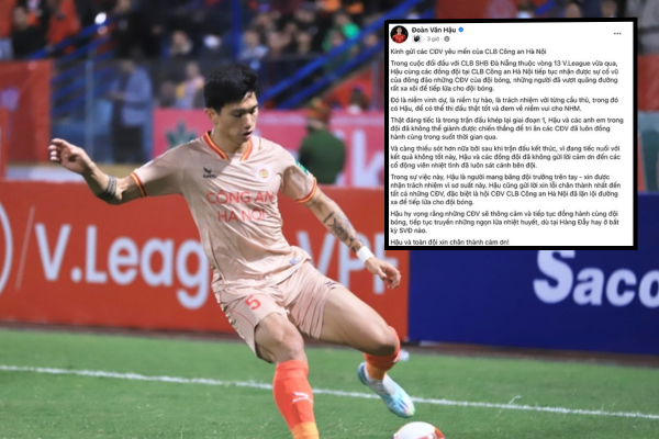 Văn Hậu gửi thư xin lỗi cổ động viên sau thất bại trước SHB Đà Nẵng