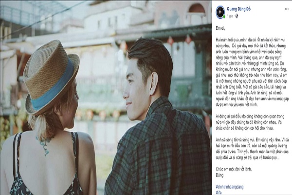 Sau chia tay, Quang Đăng nhắn nhủ Thái Trinh: ‘Chúc em một đời tốt lành’