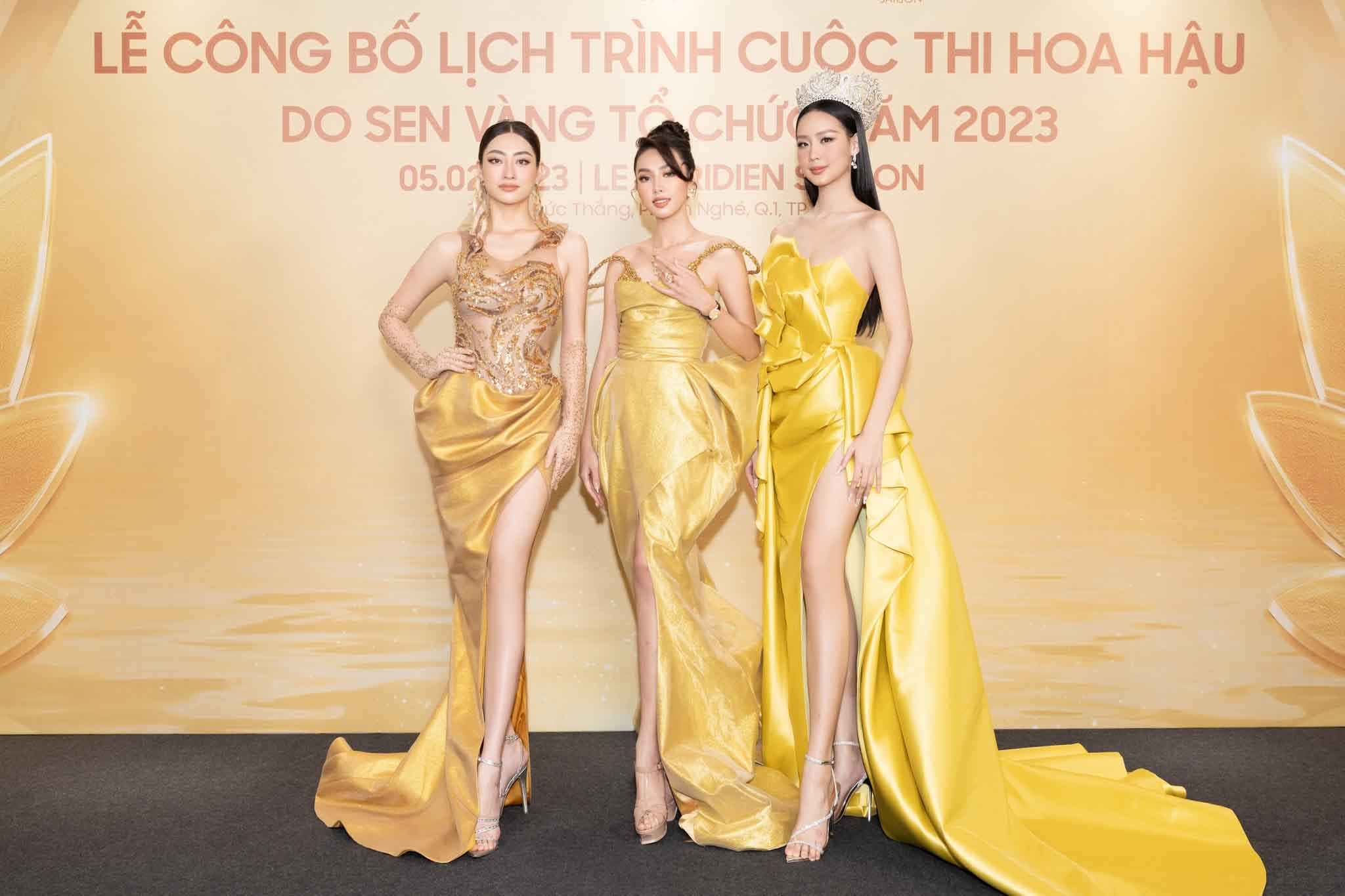 Dàn người đẹp thi nhau ‘phủ vàng’ thảm đỏ họp báo công bố 4 cuộc thi sắc đẹp năm 2023