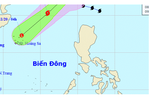 Bão số 11 có khả năng suy yếu thành áp thấp nhiệt đới khi đến khu vực quần đảo Hoàng Sa