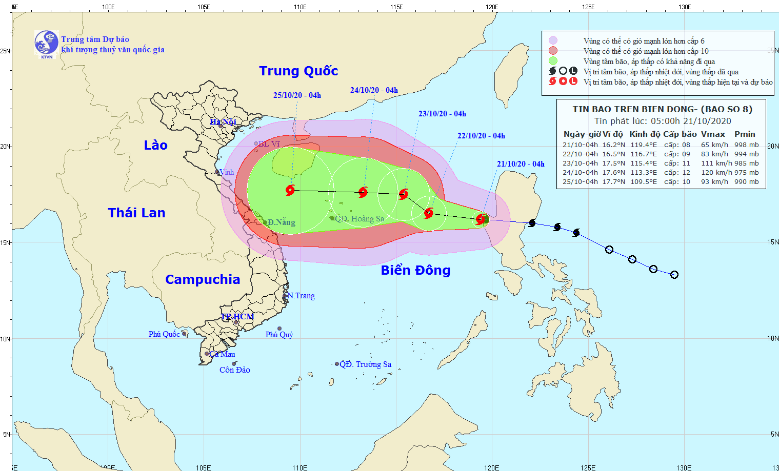Bão số 8 giật cấp 10 đang hướng vào Hoàng Sa, mưa rất to ở Trung Bộ