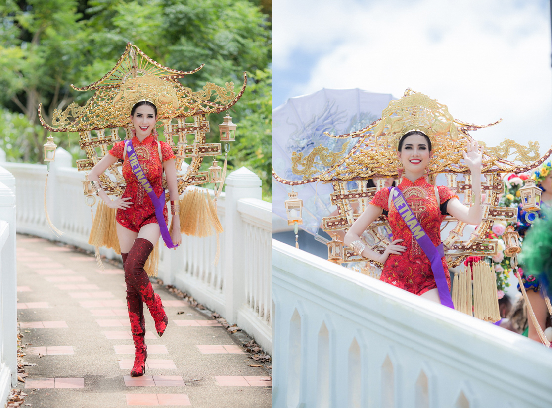 Trang phục ‘chùa Một Cột’ nổi bật tại Hoa hậu Đại sứ Du lịch Thế giới 2018