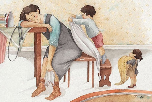 Hạnh phúc gia đình giản dị qua bộ ký họa dễ thương