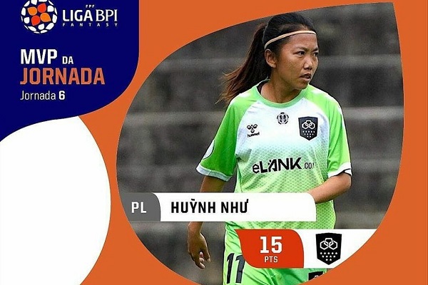 Huỳnh Như được bình chọn là cầu cầu thủ xuất sắc nhất vòng 6 giải VĐQG Bồ Đào Nha