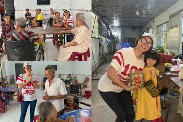 Trang Trần đến viện dưỡng lão thăm và gửi tặng quà Tết