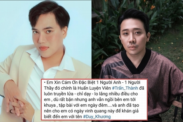 Bằng chứng Duy Khương từng gọi Trấn Thành là thầy, còn cảm ơn rối rít vì giúp anh giành ngôi quán quân nhưng… giờ quay lưng phũ phàng 