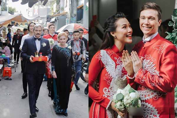 Bố mẹ chồng Tây bối rối khi đến nhà Hoàng Oanh làm lễ rước dâu