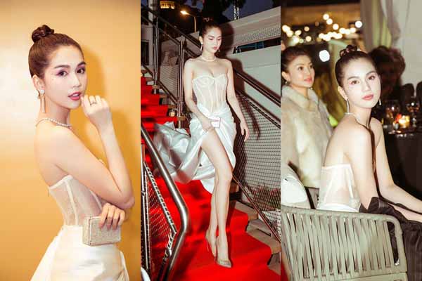 Ngọc Trinh lấy tay che chắn trang phục sau màn xuất hiện sốc ở Cannes
