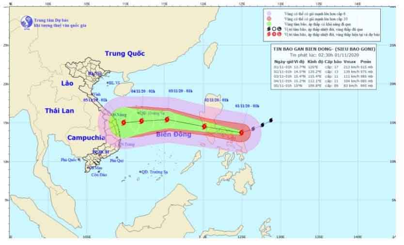 Dự báo hướng đi của siêu bão Goni khi vào Biển Đông